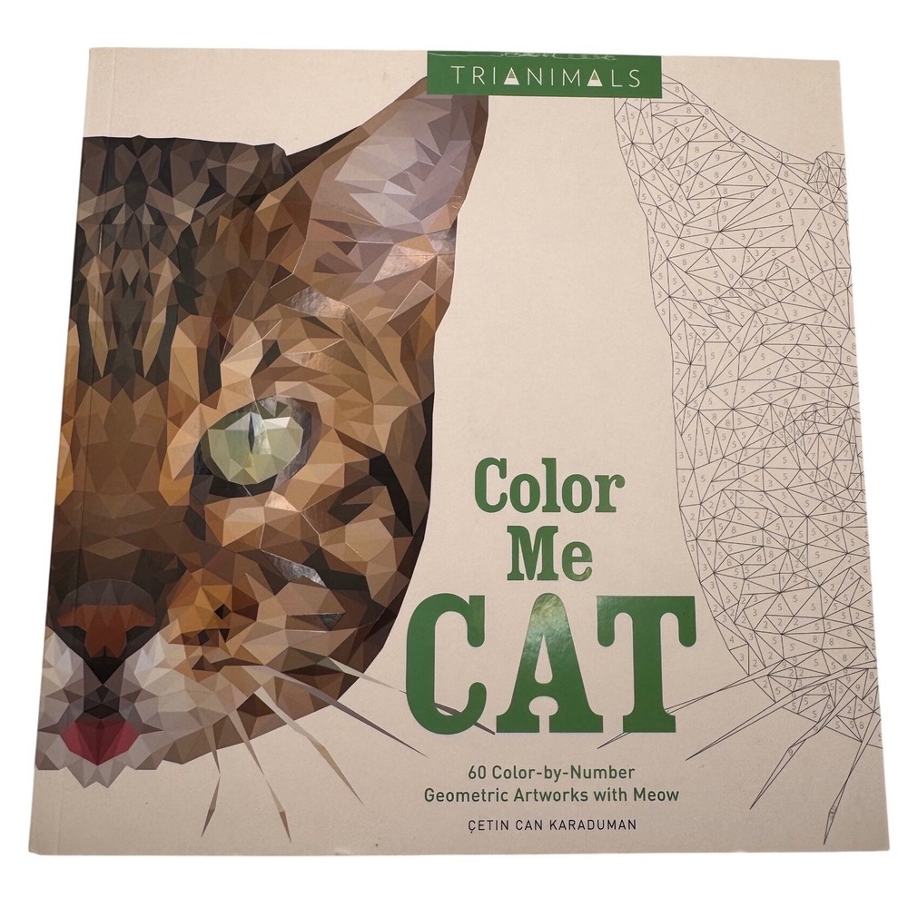 Trianimals Color Me Cat 60 Geometric Color-by-Number Art Book Karaduman
